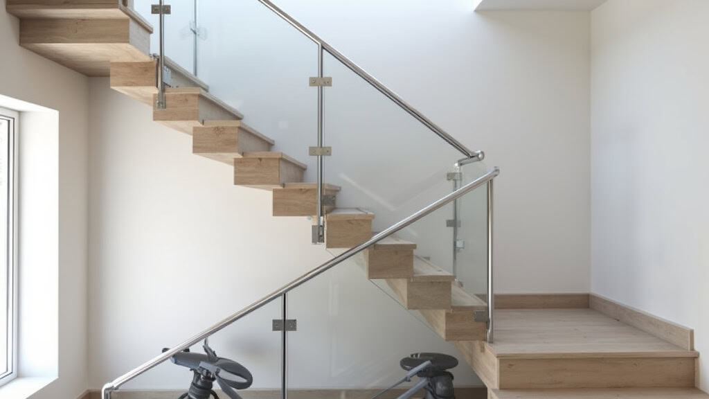 Monte-escalier droit installé dans une maison de Saint-Agnant, avec rail en aluminium et siège gris, intégré discrètement sur l