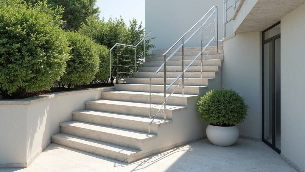 Monte escalier extérieur installé sur un escalier menant à une terrasse à Saint-Cast-le-Guildo