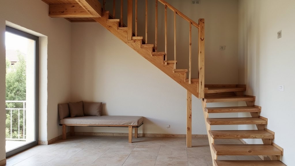 Monte-escalier à siège installé sur un escalier droit en bois dans une maison traditionnelle à Saint-Christol-lez-Alès