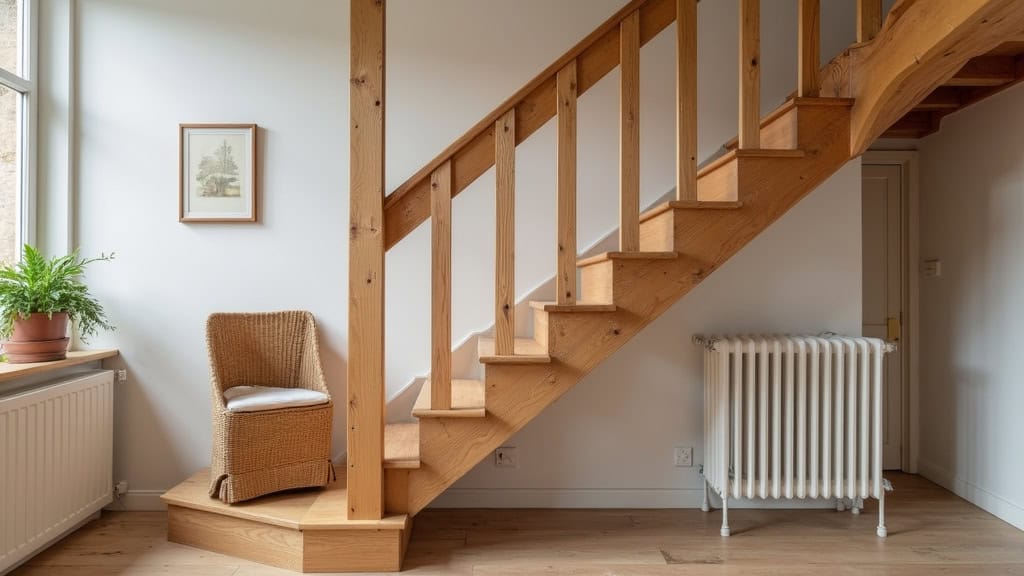 Monte-escalier droit installé sur un escalier en bois dans une maison traditionnelle de Saint-Dizier-Masbaraud