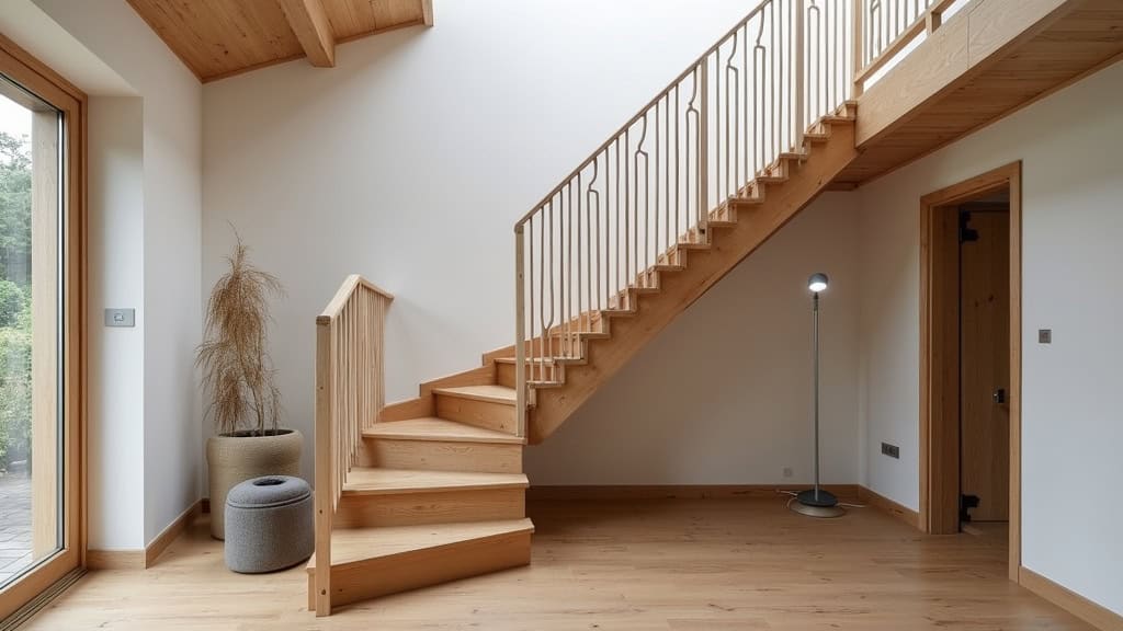 Monte-escalier droit installé dans une maison traditionnelle de Saint-Domineuc, intégré avec discrétion sur un escalier en bois