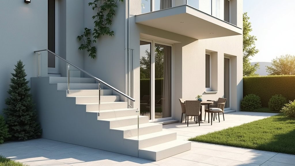 Monte-escalier extérieur installé sur une entrée de maison à Saint-Domineuc, résistant aux intempéries avec un design discret