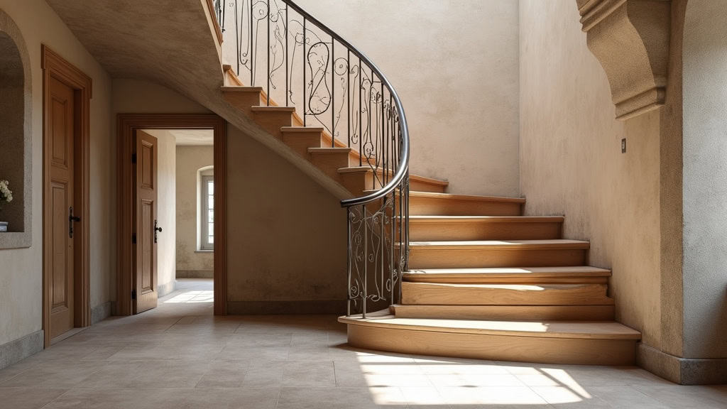 Monte-escalier tournant personnalisé pour escalier à trois virages dans une maison ancienne de Saint-Florent, avec repose-pieds réglable et commande tactile