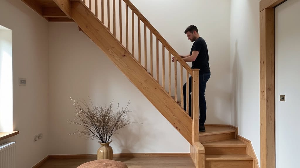 Monte-escalier droit installé sur un escalier en bois dans une maison traditionnelle à Saint-Geniès-Bellevue, avec un utilisateur assis en toute sécurité