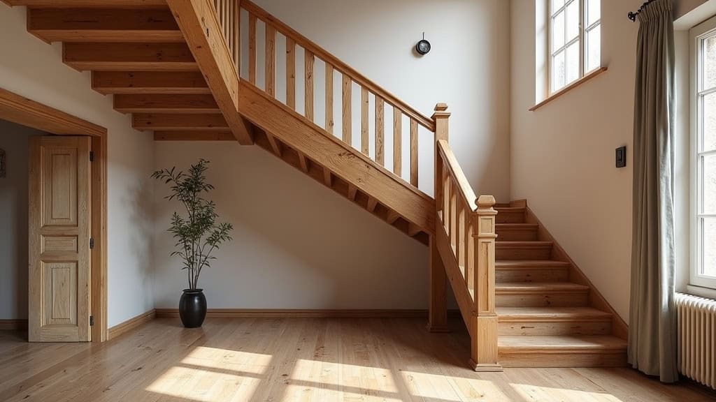 Monte-escalier courbe installé sur un escalier en bois ancien à Saint-Geniès-de-Fontedit, avec un virage et un palier intermédiaire, en parfait accord avec l