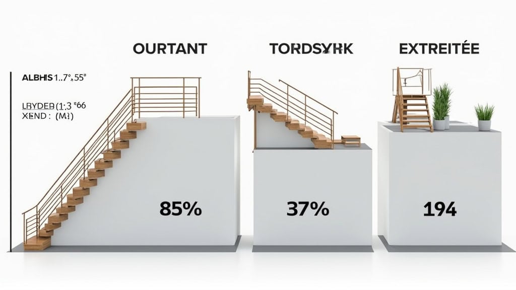 Tableau comparatif des modèles de monte-escalier : droit, tournant et extérieur, avec leurs avantages, inconvénients et coûts estimés pour des maisons de Saint-Germain-du-Bois
