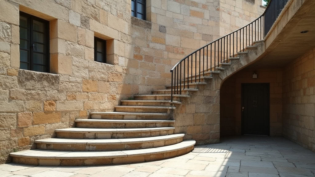 Monte-escalier tournant sur un escalier en pierre ancien, avec virage à 90 degrés et siège pivotant
