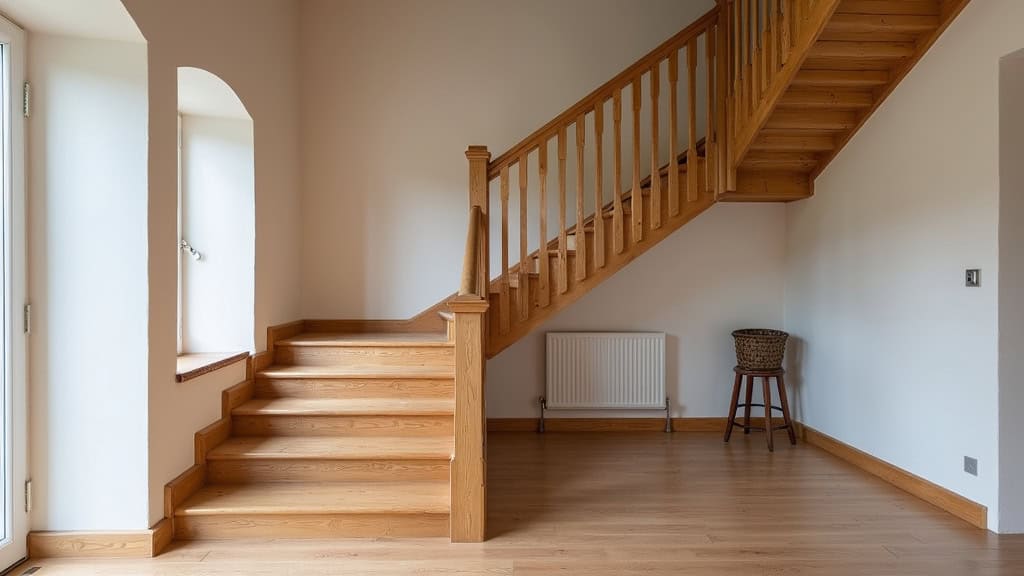 Monte-escalier droit installé sur un escalier en bois dans une maison traditionnelle à Saint-Jean-d’Assé