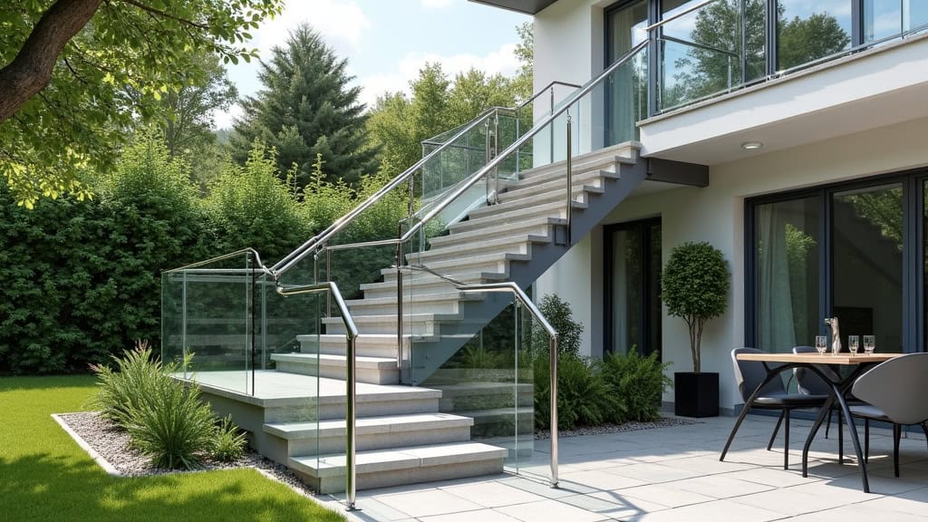 Monte-escalier extérieur en aluminium installé sur un escalier de jardin à Saint-Jean-d’Assé