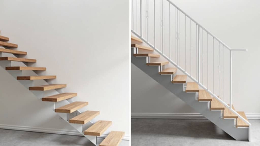 Comparaison avant/après : escalier sans monte-escalier versus escalier avec siège gris discret à Saint-Lyé-la-Forêt