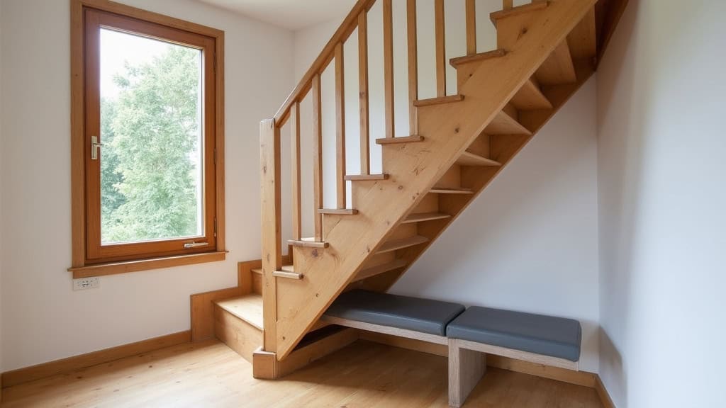 Monte-escalier installé sur un escalier droit en bois dans une maison traditionnelle de Saint-Lyé-la-Forêt, avec siège gris et rail discret