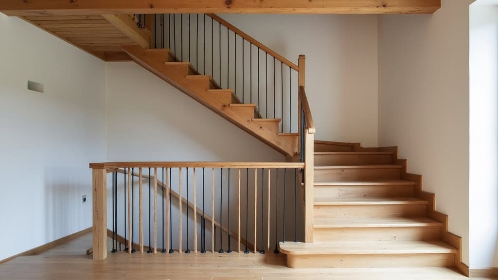 Monte-escalier tournant sur un escalier en bois avec un virage à 90 degrés, adapté à une maison ancienne de Saint-Marcellin-en-Forez, montrant le rail courbe et l’installation discrète