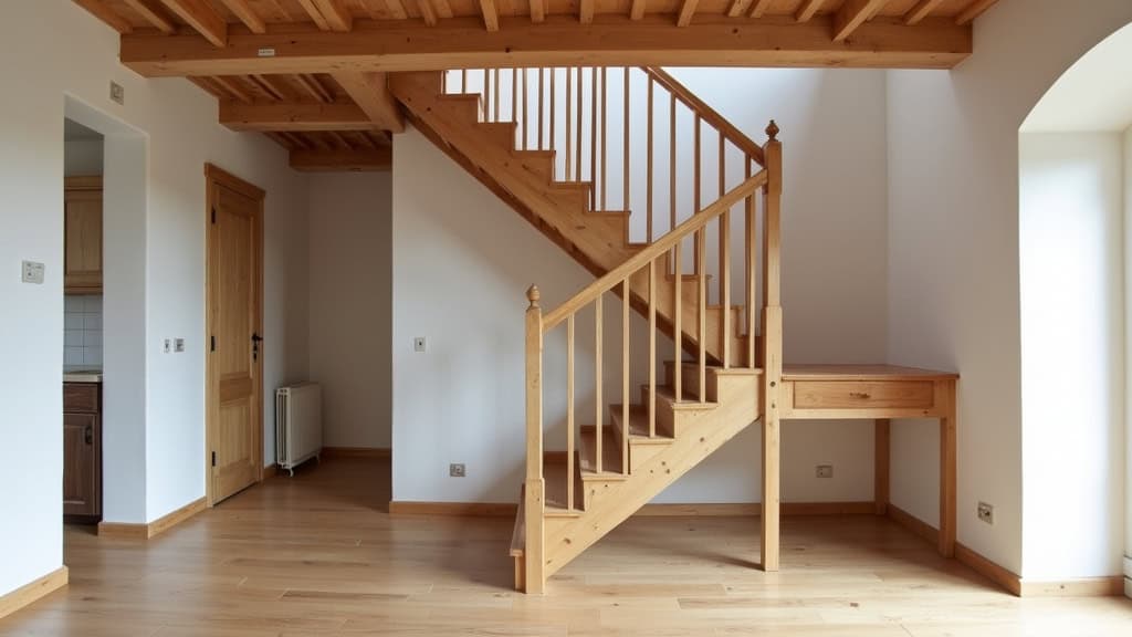 Monte-escalier droit installé sur un escalier en bois dans une maison traditionnelle de Saint-Martin-d