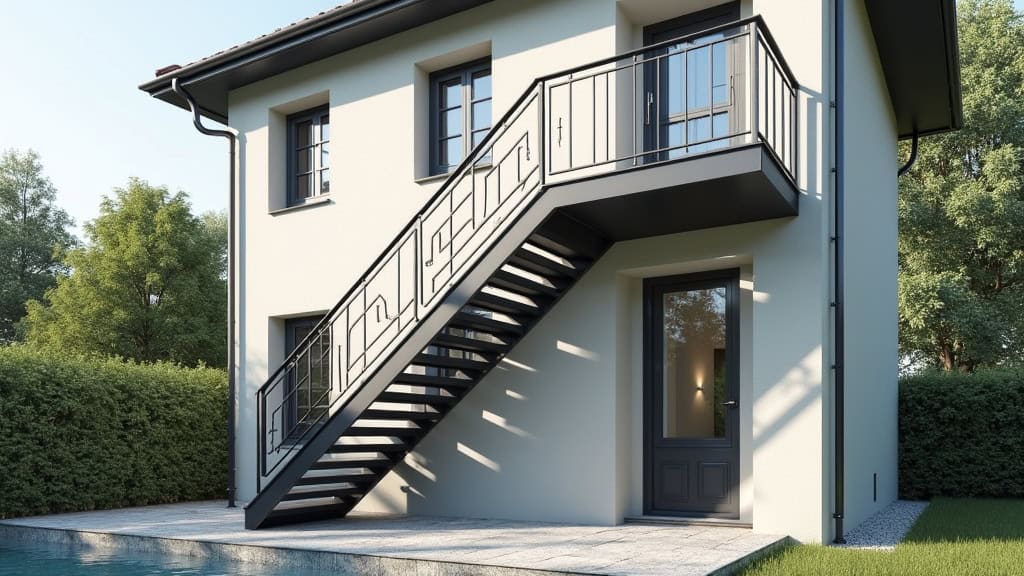Monte-escalier extérieur en aluminium installé pour accéder à une entrée surélevée d