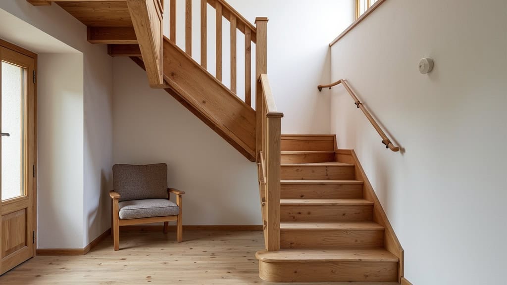 Monte-escalier droit installé sur un escalier en bois dans une maison traditionnelle de Saint-Martin-d