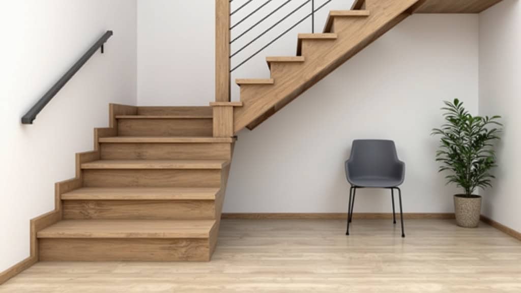 Monte-escalier droit installé sur un escalier en bois à Saint-Même-les-Carrières, avec siège gris et rail discret