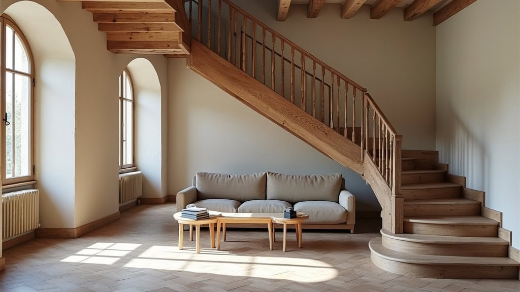 Monte-escalier tournant sur un escalier avec palier, installé dans une maison de style ancien à Saint-Même-les-Carrières