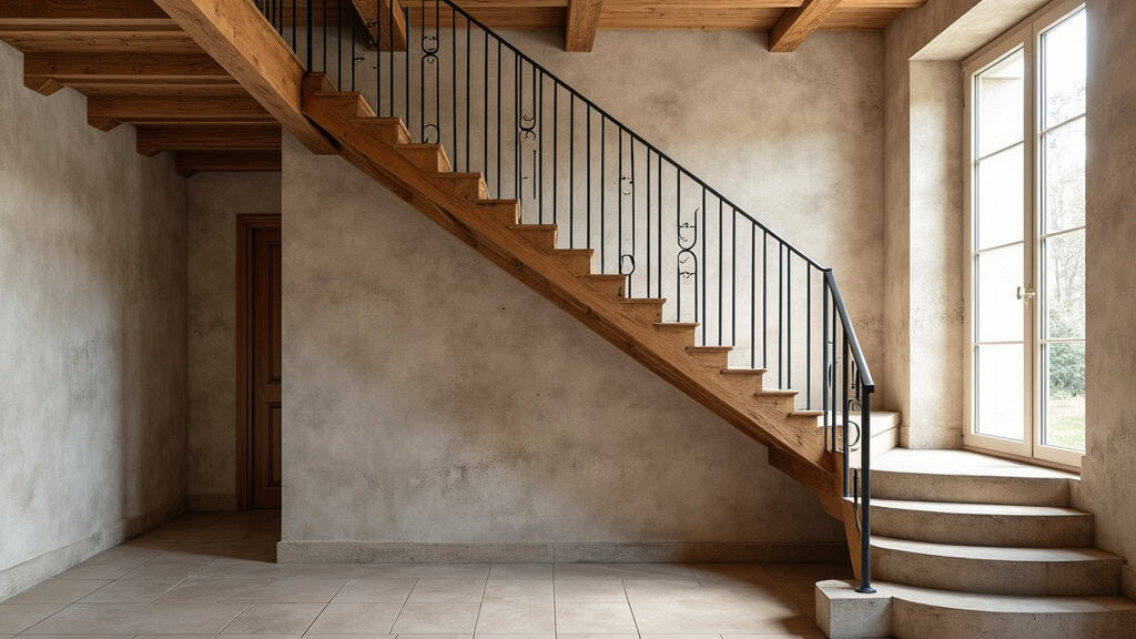Monte-escalier tournant installé sur un escalier avec un virage en L, dans une maison ancienne du centre de Saint-Paul-de-Jarrat