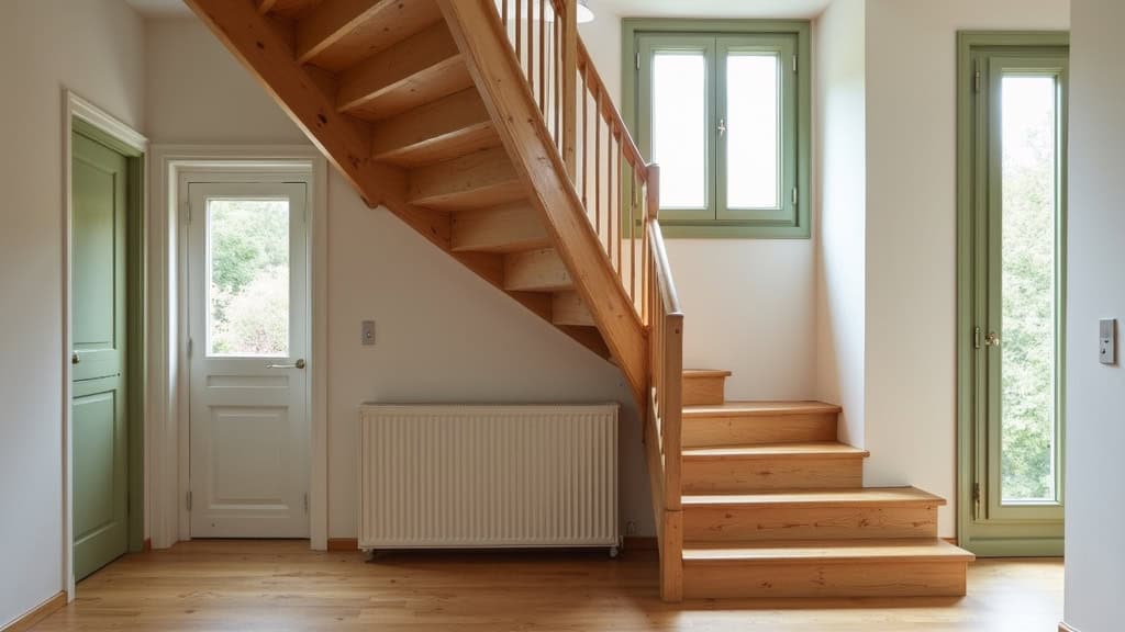 Monte-escalier droit installé sur un escalier en bois dans une maison typique de Saint-Paul-de-Varces, avec vue sur une fenêtre et des volets verts