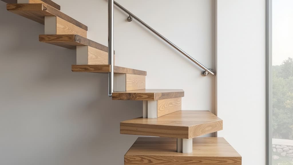 Monte-escalier droit installé dans une maison ancienne à Saint-Paul-sur-Save, avec un rail en aluminium et un siège gris, intégré discrètement à l’escalier en bois