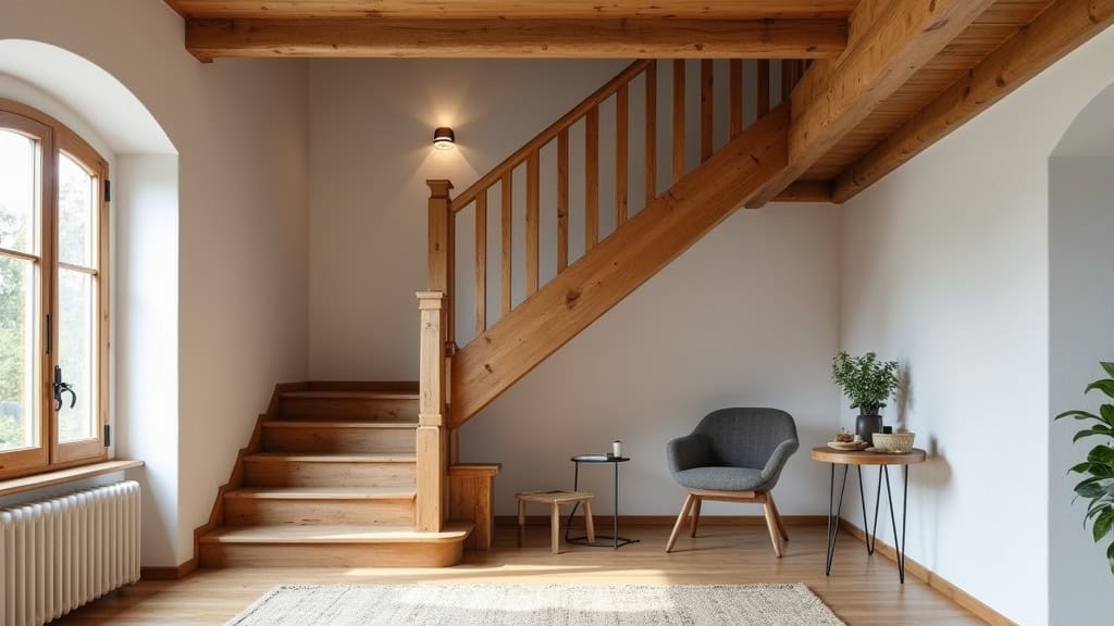 Monte-escalier droit installé sur un escalier en bois dans une maison traditionnelle de Saint-Pierre-d