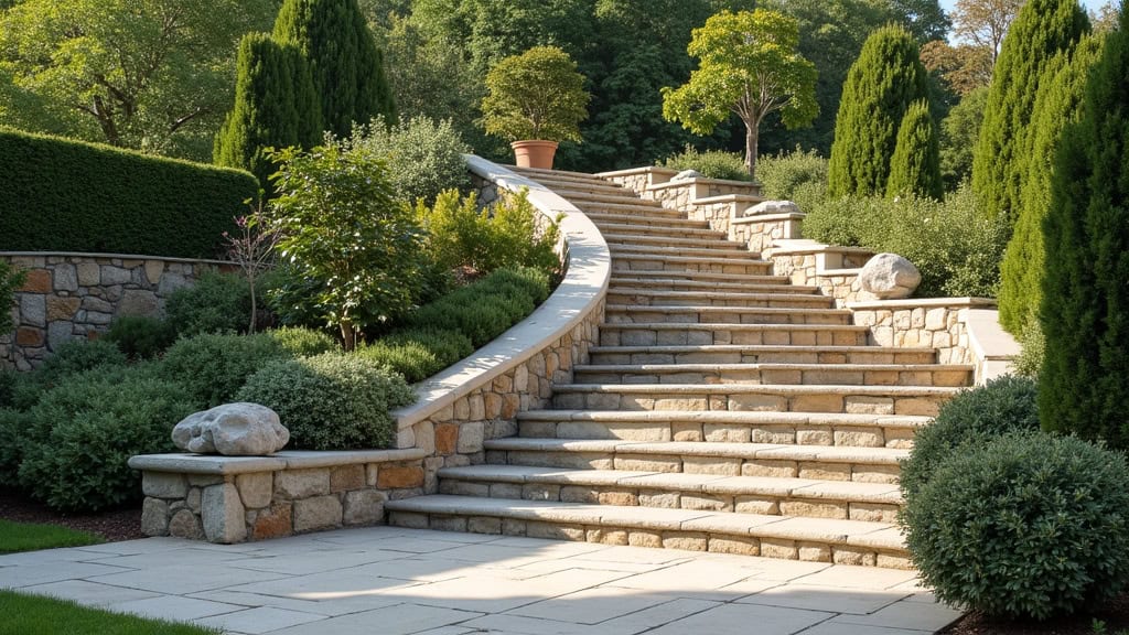 Monte-escalier extérieur installé sur un escalier de jardin en pierre à Saint-Pierre-d