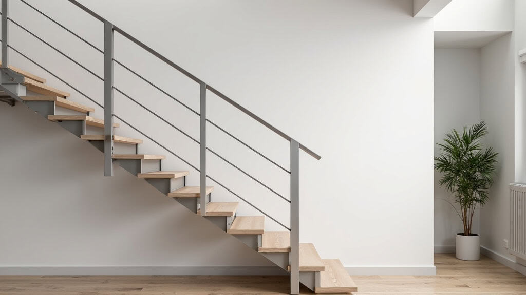 Monte-escalier droit installé dans une maison traditionnelle à Saint-Pierre-en-Val, avec un siège blanc intégré au rail en aluminium