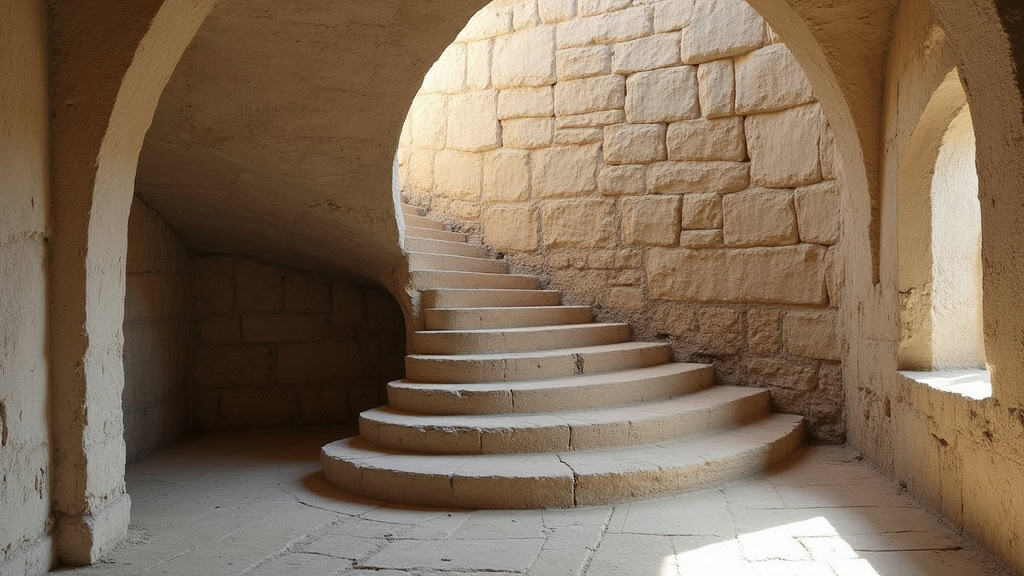 Monte-escalier tournant avec siège replié sur un escalier à virage dans une habitation ancienne de Saint-Rambert-d