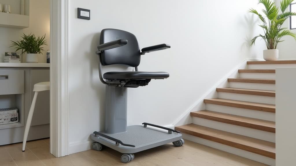 Plateforme élévatrice pour fauteuil roulant installée sur un escalier courbe à Saint-Samson-sur-Rance