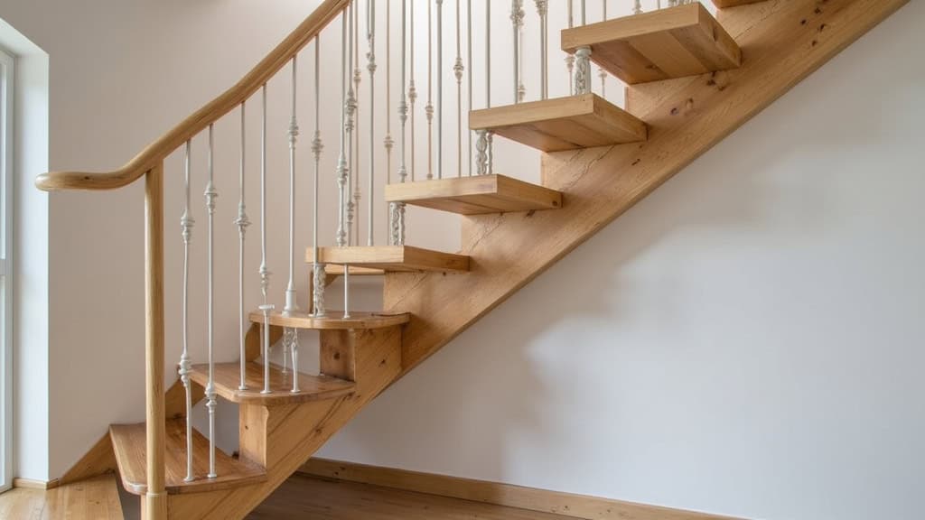 Monte-escalier tournant installé sur un escalier en bois avec virage à l