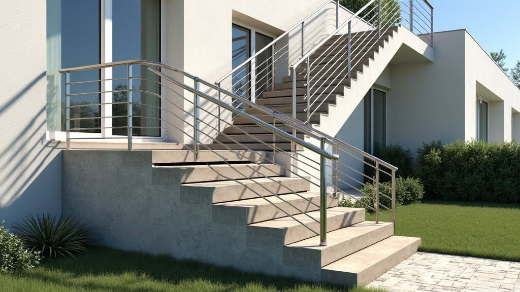 Monte-escalier extérieur en aluminium sur un perron en pierre menant à l