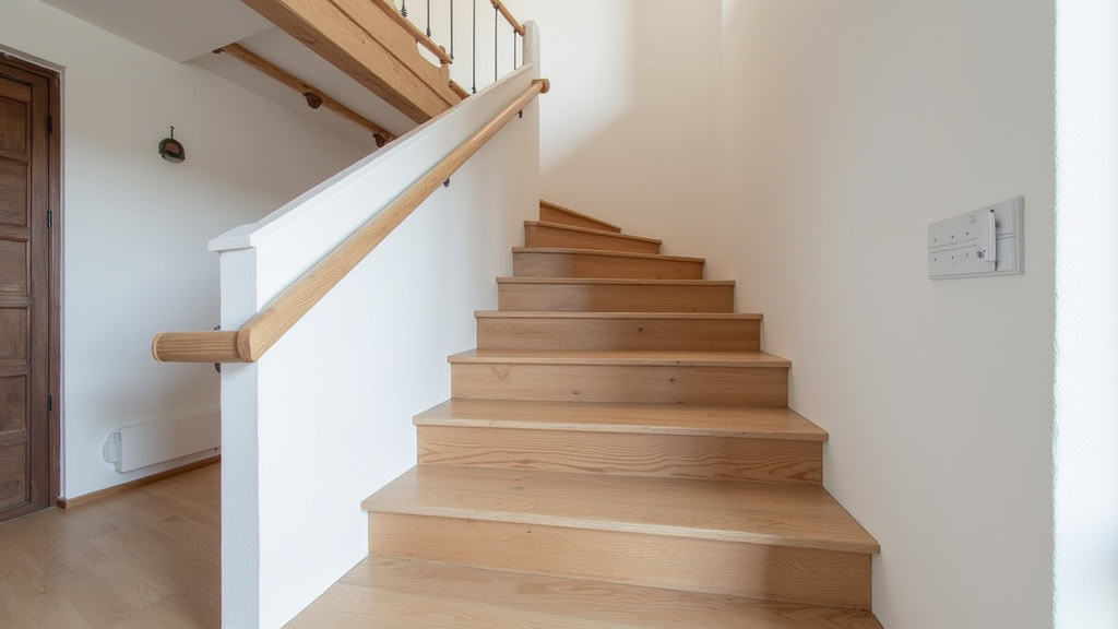 Installation d’un monte-escalier droit dans une maison traditionnelle de Saint-Vallier-de-Thiey, avec rail fixé sur les marches et siège en bois clair