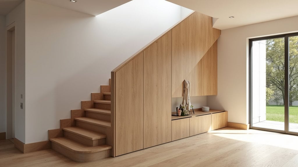 Monte-escalier droit installé dans une maison à Saint-Vincent-de-Paul, intégré au bois de l