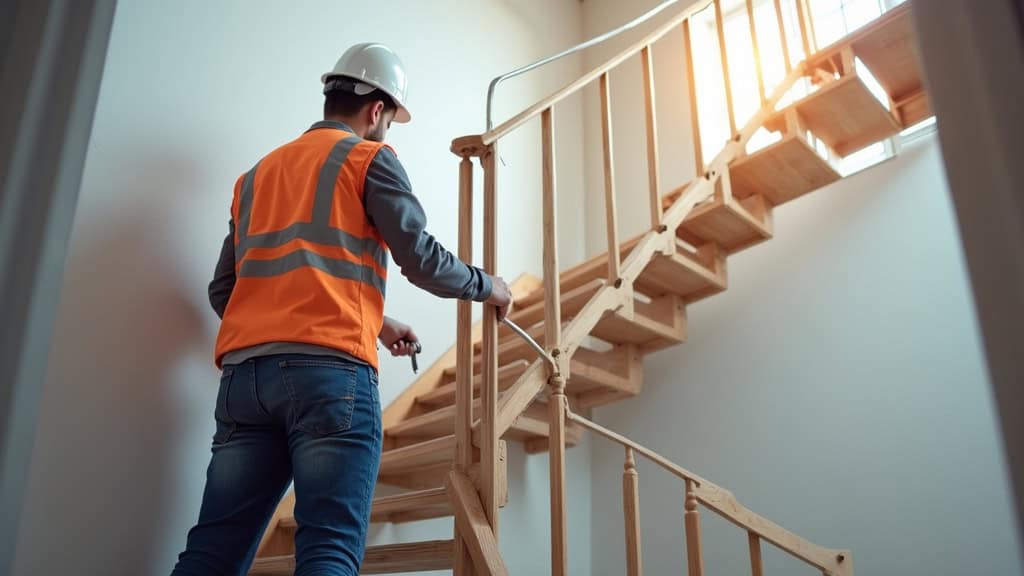 Expert effectuant une étude technique pour un monte-escalier à Sainte-Anne-sur-Vilaine