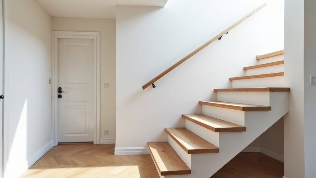 Monte-escalier droit installé dans une maison traditionnelle à Sainte-Maure-de-Touraine, avec un rail blanc sur des marches en bois