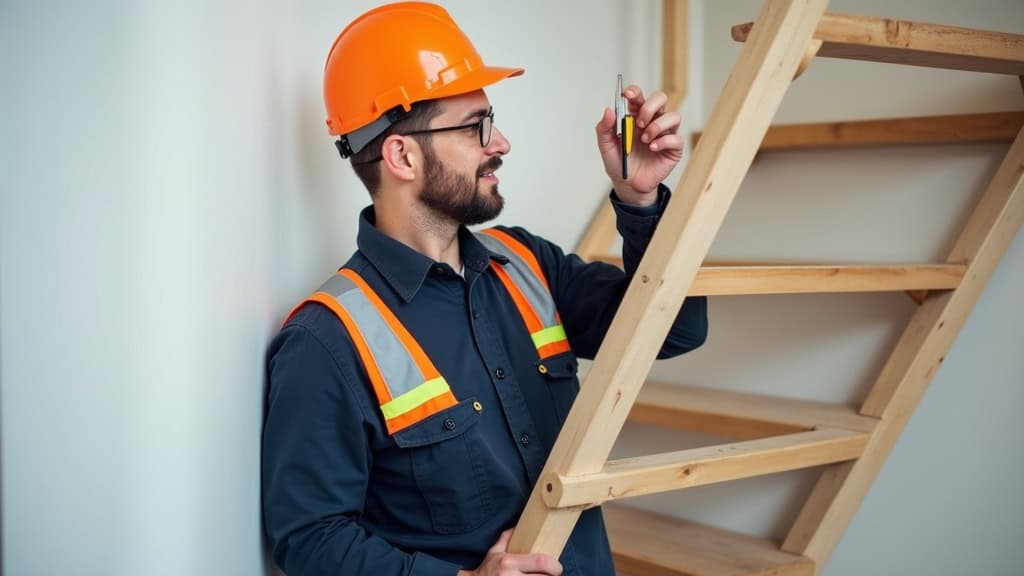Technicien professionnel en train de mesurer un escalier à Sainte-Maure-de-Touraine pour l