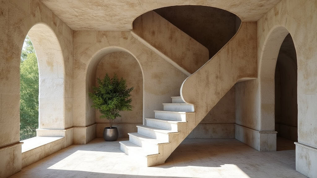 Monte-escalier tournant installé sur un escalier en colimaçon avec un virage dans une maison en pierre à Sansac-de-Marmiesse