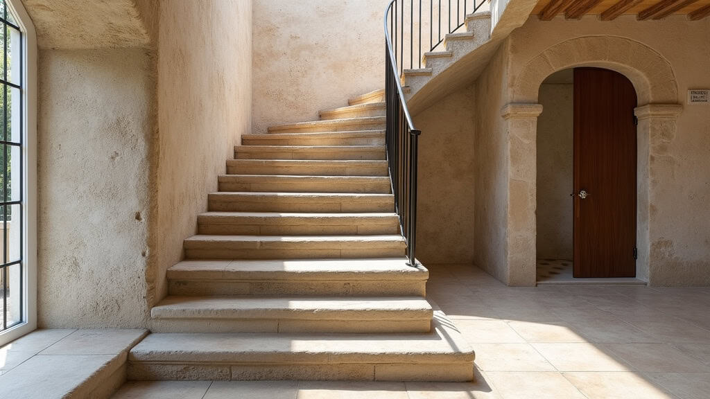 Monte-escalier droit installé sur un escalier en pierre dans une maison traditionnelle de Sare