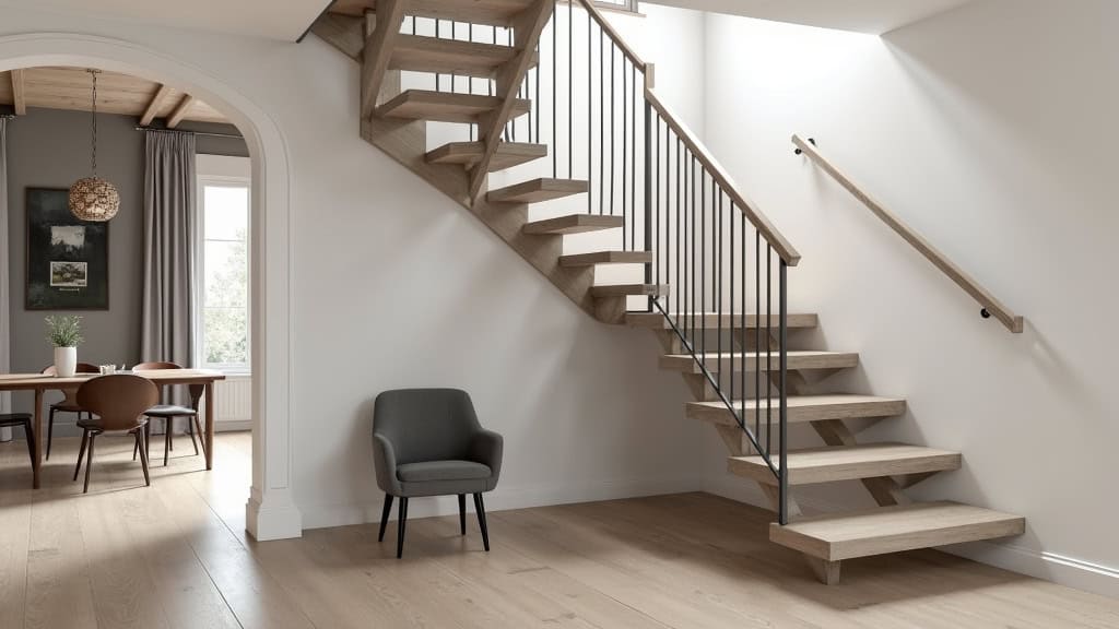 Monte-escalier droit installé sur un escalier en pierre dans une maison traditionnelle de Saugues, avec un siège gris et un rail mince intégré