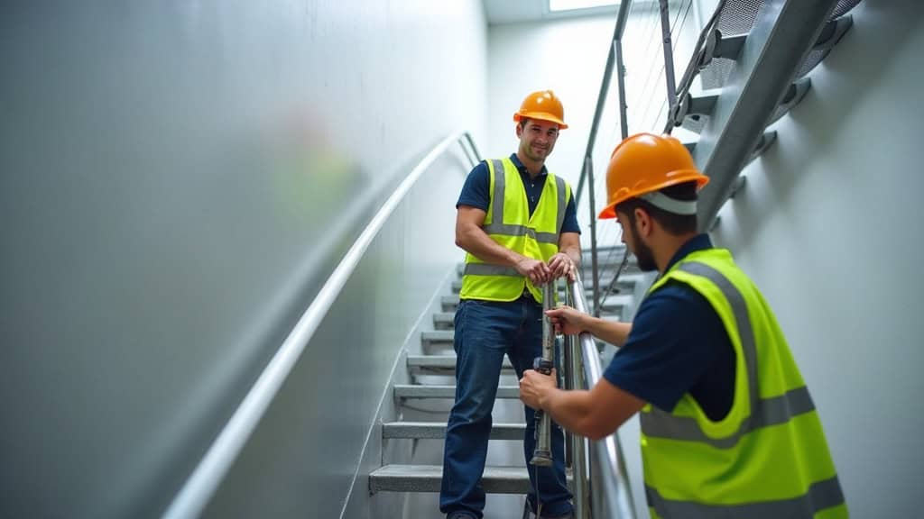 Technicien en train d’entretenir un monte-escalier à Saulny