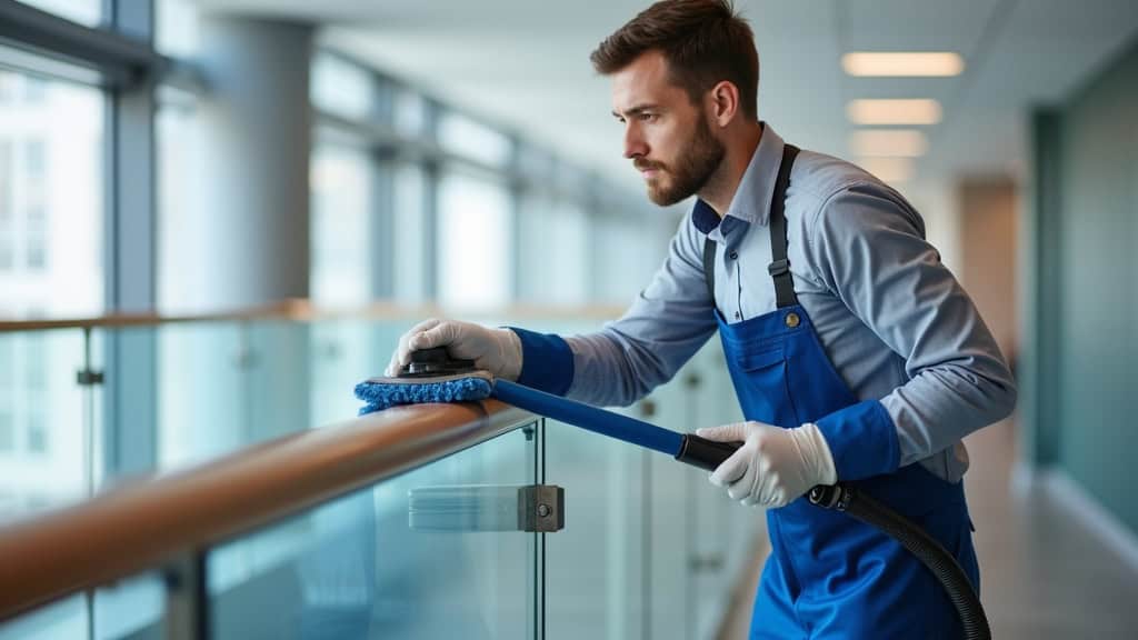 Technicien professionnel nettoyant le rail d