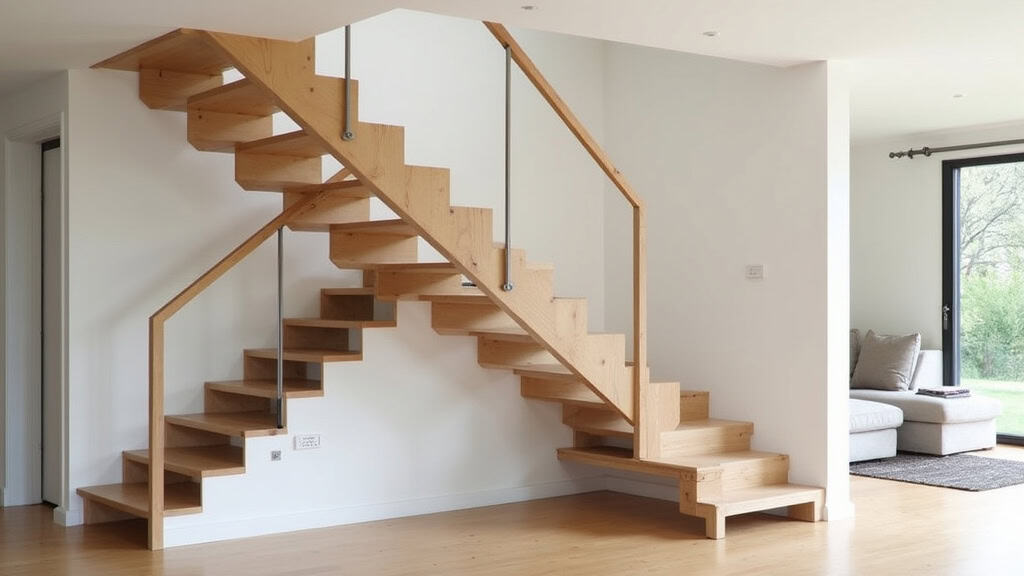 Monte-escalier tournant installé dans une maison à Saulx-les-Chartreux, avec siège en bois clair et rail discret intégré aux marches