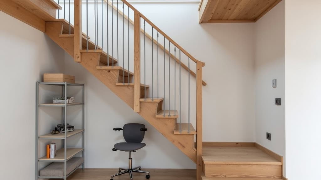 Monte-escalier installé sur un escalier en bois dans une maison traditionnelle de Seissan, avec rail en aluminium et siège ergonomique en tissu gris