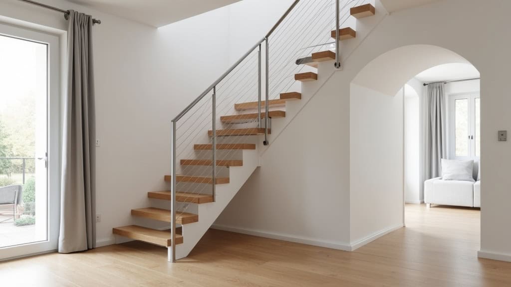 Monte-escalier droit installé dans une maison typique de Septèmes-les-Vallons, avec rail en aluminium et siège gris, intégré harmonieusement dans un escalier en bois