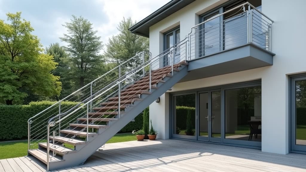 Monte-escalier extérieur en aluminium gris installé à l