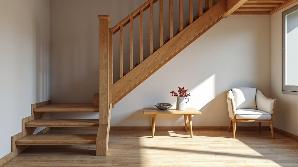 Monte-escalier siège installé sur un escalier en bois dans un salon chaleureux de Bourron-Marlotte