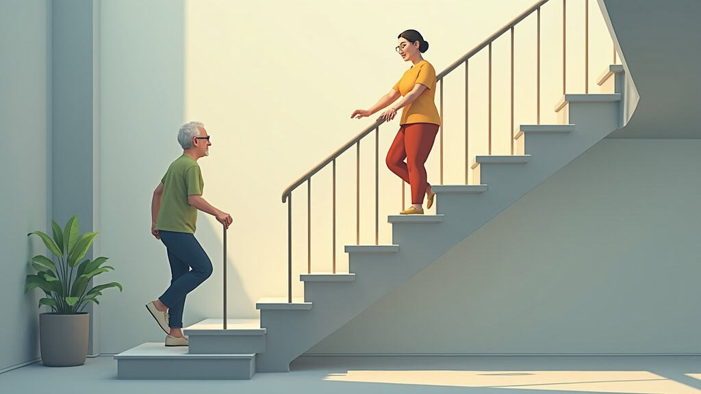 Personne âgée utilisant un monte-escalier en toute autonomie pour monter à l