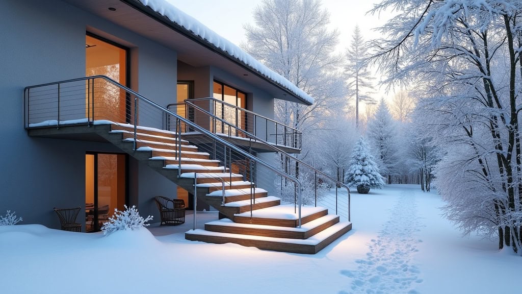 Monte-escalier extérieur installé sur un escalier extérieur à Stotzheim en hiver