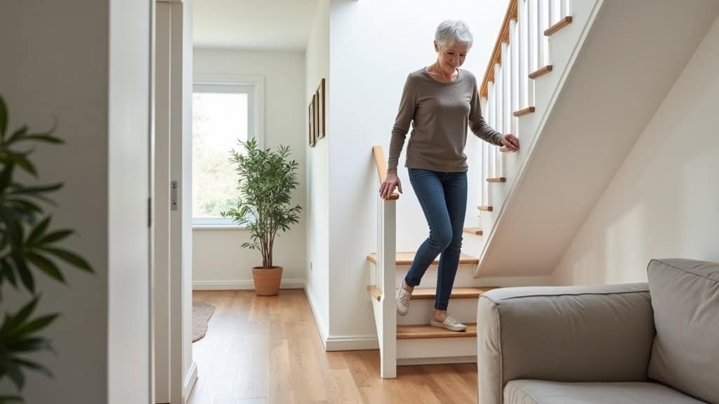 Personne âgée utilisant un monte-escalier en toute autonomie dans sa maison de Stotzheim
