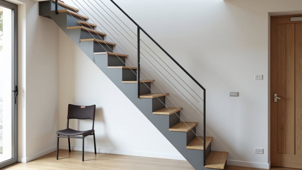 Monte-escalier tournant en acier et aluminium, intégré discrètement dans un escalier intérieur de maison traditionnelle tarasconnaise